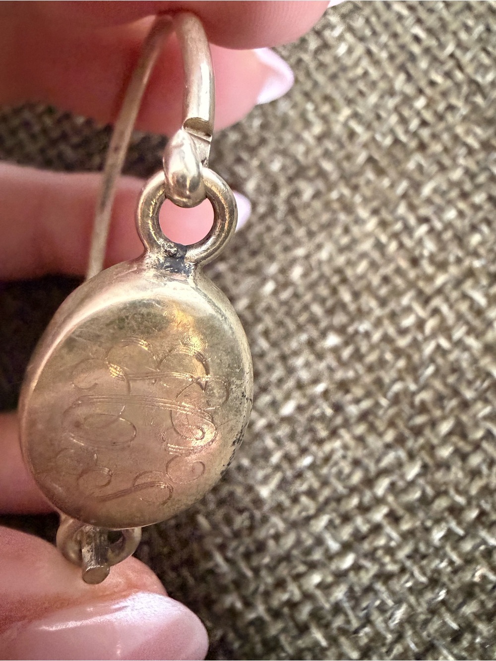 Engraved Oval Locket Bangle Bracelet - Silver Tone